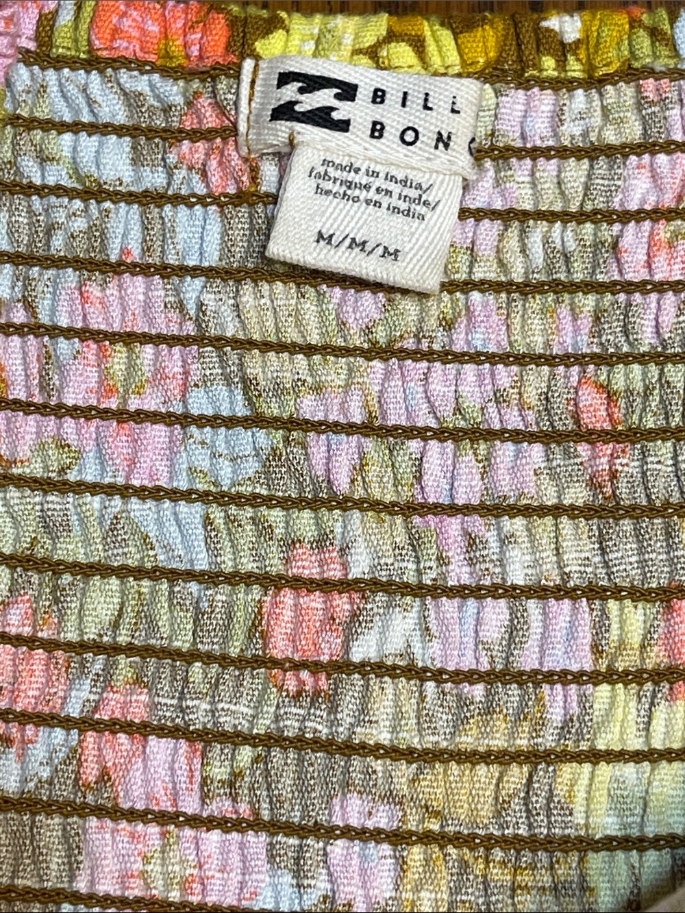 Billabong Floral Puff Sleeve Mini Dress in Yellow Pink - Picture 4 of 4